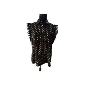 Annie Klein Women's Black and white polka dot blouse size 12 Ruffle sleeve